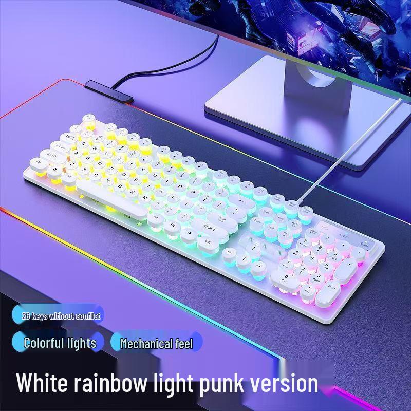 Retro Punk Mechanical Feel Gaming Keyboard & Headset Combo for Desktop/Laptop Gaming