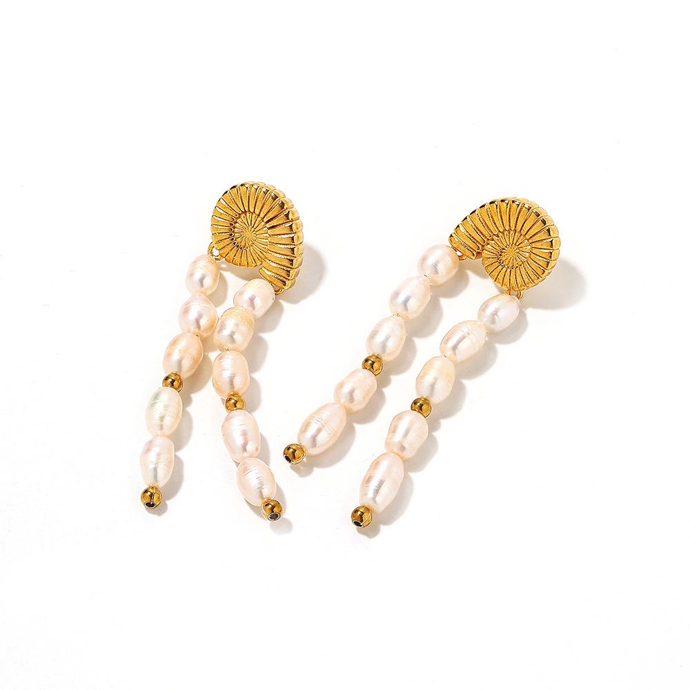 18k Gold-Plated Bohemian Pearl Tassel Earrings - Colorfast Stainless Steel, Retro French Design for Women