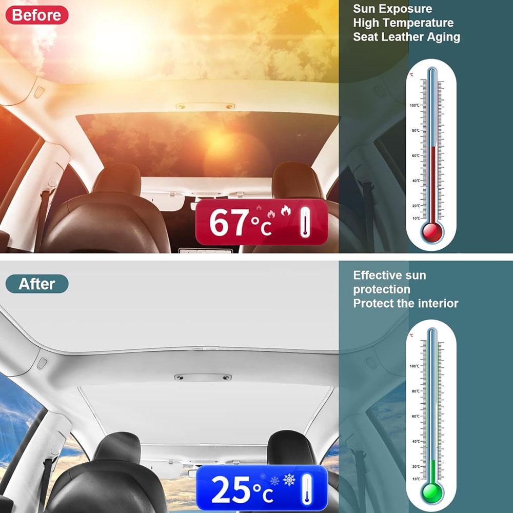 Sunshades For Tesla Model 3 Sunroof Highland 2026 Model Y 2020-26 Ice Cloth Buckle Sun Pare Glass Front Rear Skylight AccessoryWindshield Sunshades 1