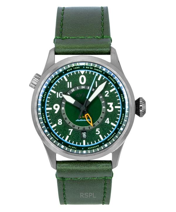 

AVI-8 Flyboy Wingman Worldtimer GMT Кожаный ремешок Зеленый циферблат Автоматические AV-4120-05 Мужские часы зелёный