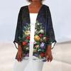 Women's Casual And Fashionable Christmas Printed Lightweight Mid Length Jacket Cardigan