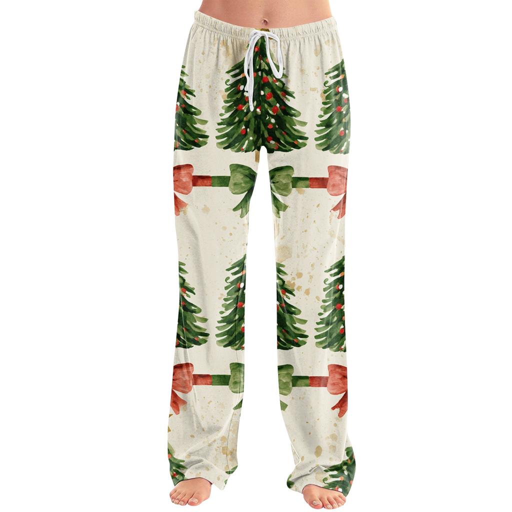 Women's Christmas Print Casual Pants with No Pockets for Holiday Wear