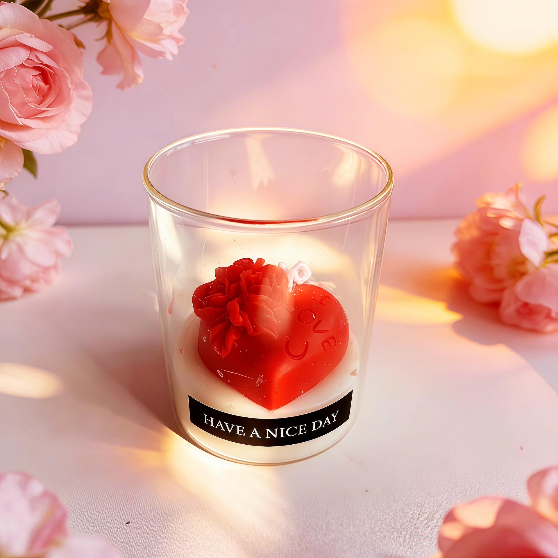Heart-Shaped Scented Candle Art Glass Gift Set
