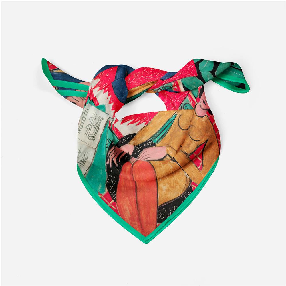 53CM Twill Silk Scarf Woman Music Party Painting Square Scarves Wraps Bandana Small Hijab Silk Foulards Tie Headband Neckerchief