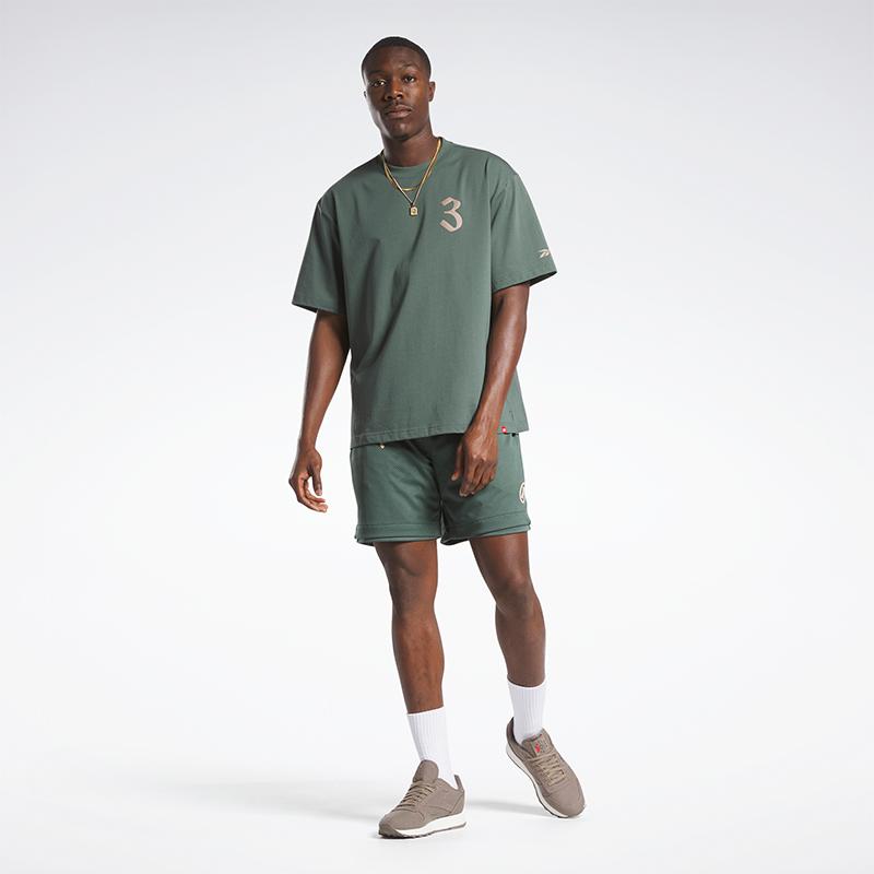 Reebok American Vintage Printed Crew Neck Short Sleeve T-Shirt Unisex T-Shirt Army-Green II3254