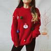 Women Christmas Sweater Santa Claus Xmas Hat Decor Loose Fit Knitting Tops Round Neck Long Sleeve Autumn Winter Sweater