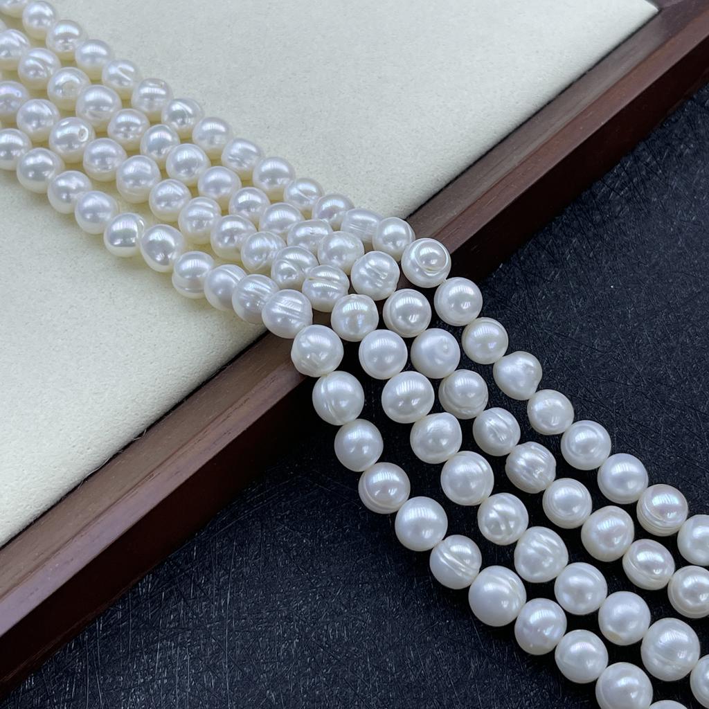 1String, White Pink Purple Natural Freshwater Pearls, Handmade Near Round Beads for Jewelry Making DIY Crafts (Beads 9-10mm, Length 36cm)