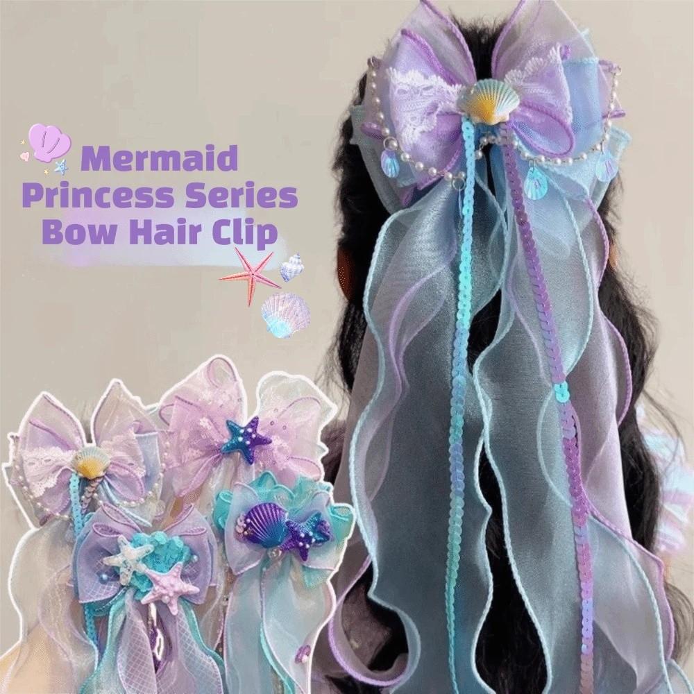 Starfish Organza Ribbon Hair Barrette Sweet Hairpin Cute Mermaid Bow Hair Clip Cosplay
