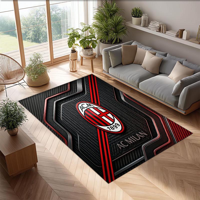 Tappeto in Flanella Stampato AC Milan Antiscivolo Morbido Poliestere Tappeto per Pavimento Tappetino Decorativo da Interno per Camera da Letto Soggiorno Divano Sala Giochi Decorazione Casa