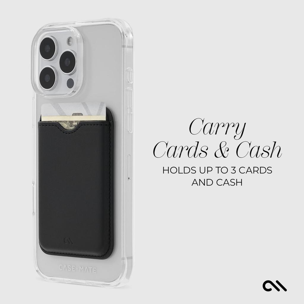 iPhone MagSafe Compatible Magnetic Wallet Card 3 Vegan Black Case-Mate Holder, Cards, Leather, (CM046312)