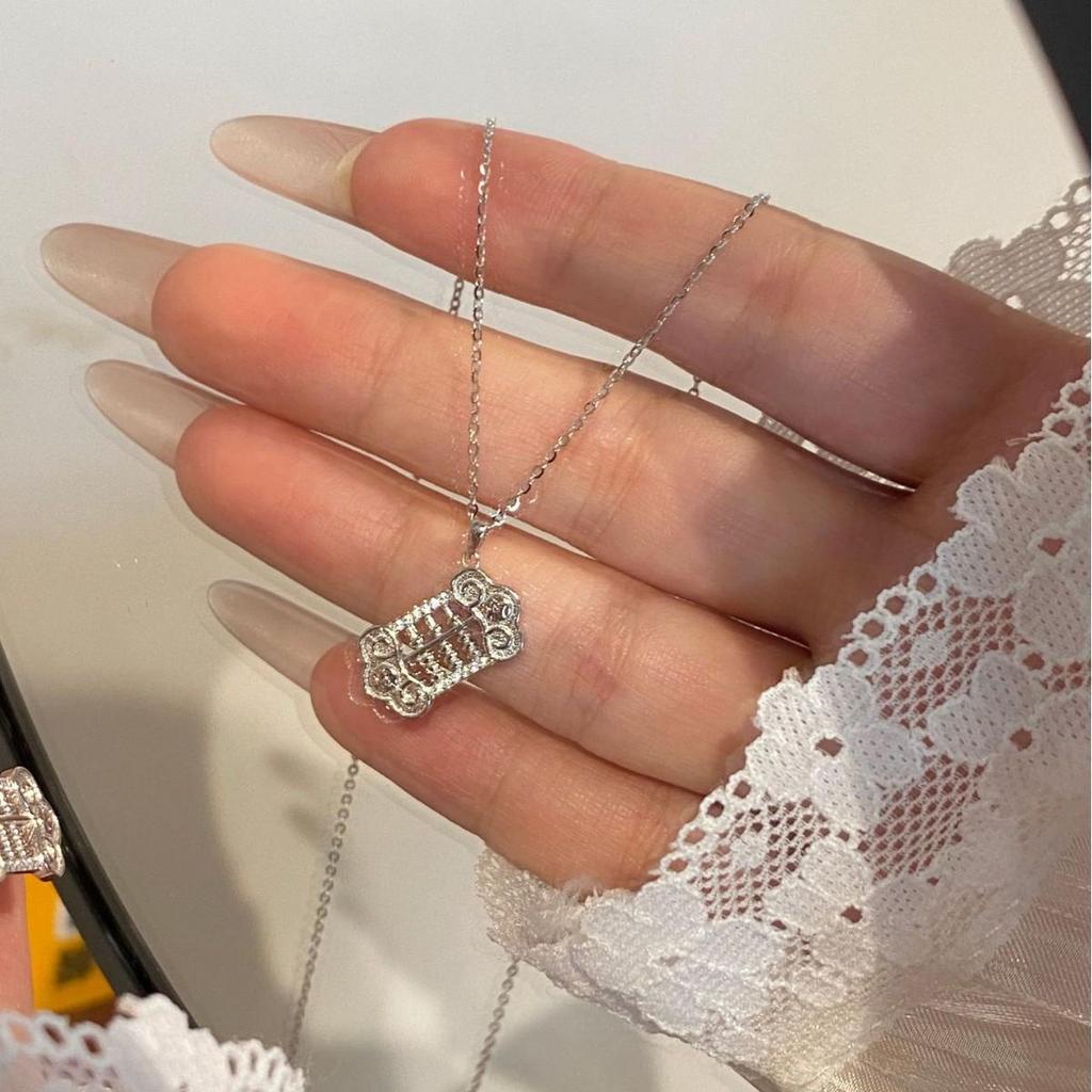 S925 Sterling Silver Abacus Necklace with Diamonds - Elegant, Simple, Fashionable Clavicle Chain