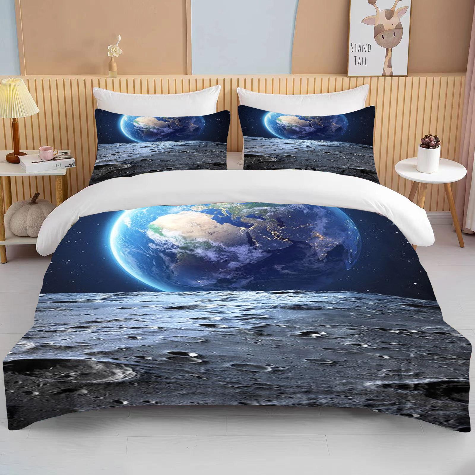 

Комплект постельного белья «Луна» с ночным видом, комплект пододеяльников с наволочкой, постельное белье King Queen, полный двойной одинарный размер, Роскошное постельное белье, декор EU single(135x200cm)