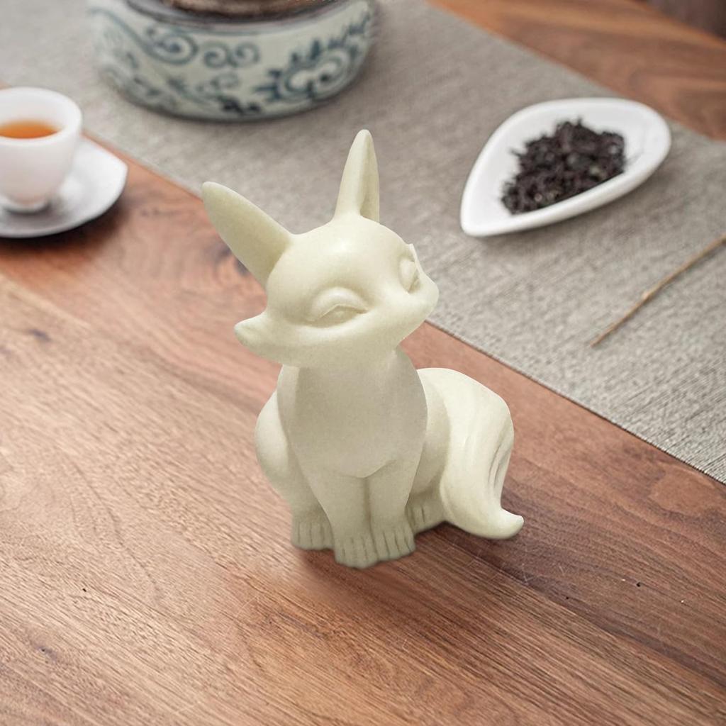 Umora Fuchsfigur aus Kokosnussfrucht, Niedliches Eingangsamulett, Schreibtischobjekt mit Schachtel, Dekofuchs, Weiß, Geschenk