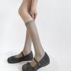 French Pure Desire Vertical Stripe Floral Jacquard Silk Stockings - Spring/Summer, Thin Light Gray, High-End Lace Calf Socks