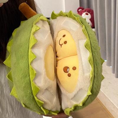 Nová kreativní odnímatelná plyšová hračka Durian, ovoce, durian, plyšová hračka, polštář, roztomilá loupající se durian, plyšová panenka, měkká panenka s živým ovocem