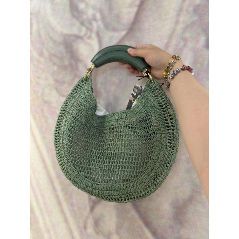 Women's Crescent Straw-Woven PU Leather Handbag - Fashionable Commuter Underarm Bag