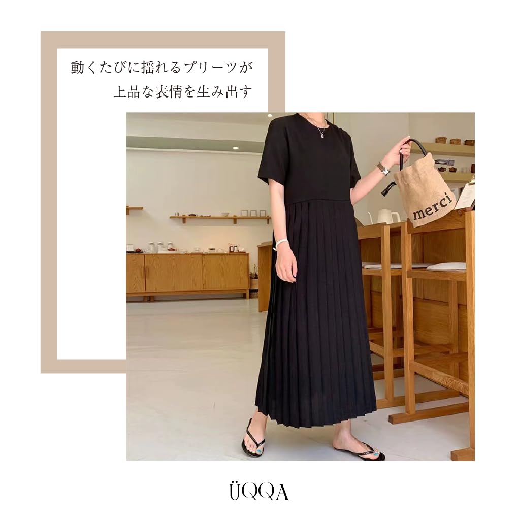 Pleated Relaxed Short Long Plus Perfect for and Stylish and Size M [UQQA] Women's Dress, Fit, Sleeves, Sleeves, Simple, Size, Flattering, Weddings,