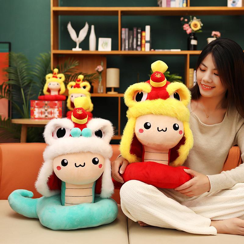 Chinese Year New Mascot Snake Plush Toy Wear Hat Stuffed Doll Room Gift Decor