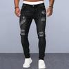 Men Jeans Ripped Holes Slim Fit Soft Breathable Button Zipper Closure Mid Waist