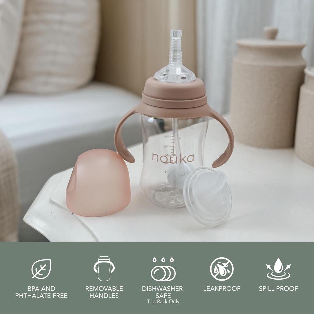 Noüka Spout/Straw Cup 240ml Long-lasting 2-way Cup with Removable Handle Baby Mug for Smooth Transition from Bottle 6 Months+ NK-CSS005-4 Moss