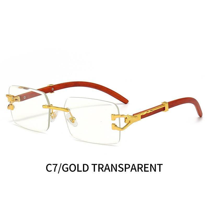 Fashion Vintage Rimless Square Sunglasses Men Women Luxury Brand Frameless Wood Grain Sun Glasses Outdoor Travel UV400 Shades