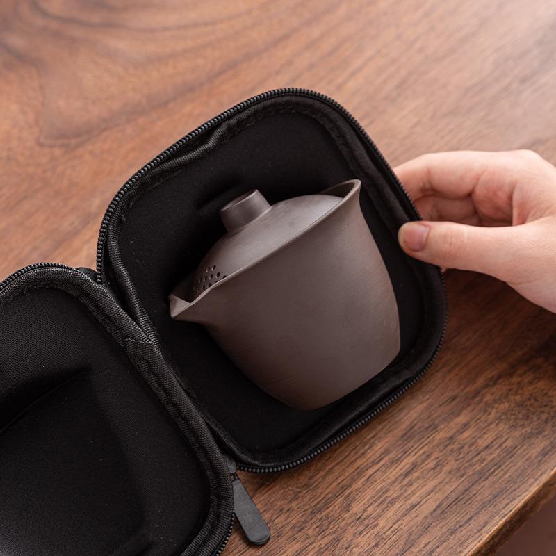 Travel tea set Kuaike cup one pot three cups teapot teacup portable simple Kung Fu purple sand outdoor tea maker