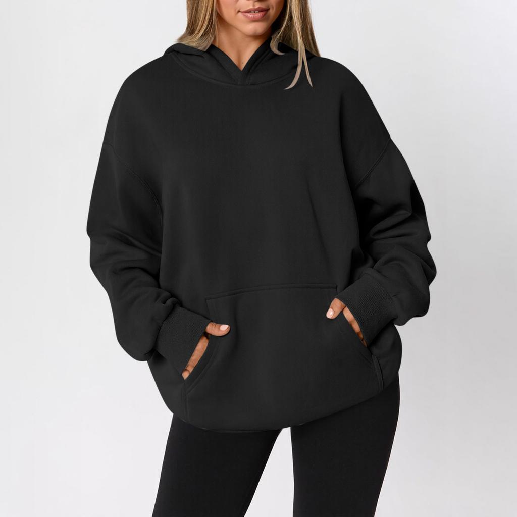 Women's  Fashion Zipper Hoodie Long Sleeve Hooded Pullover Sweatshirt Casual Solid Color Tops With Pockets