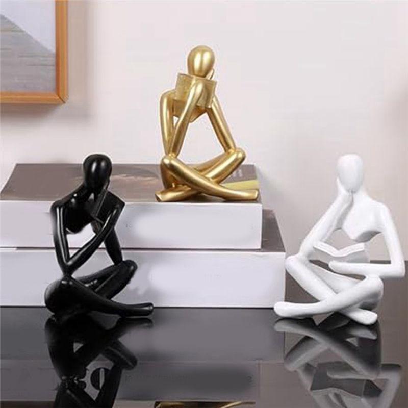M-Modern-Thinkers Sculptures,Black Thinkers Resin Statue Reading Ornament,Thinkers Sculpture Decoration, Modern Book Decor Durab