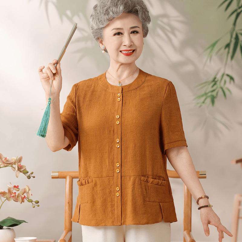 Women s Summer 2026 New Chinese Style Pleated Short-Sleeve Blouse 4XL