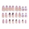 24Pcs False Nails Pink Brown Polka Dot Lace Lace French Press on False Nails Bow Pearl Wearable Manicure Tips Art Fake Nails