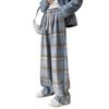 Women's Winter Fleece-Lined Tweed Plaid Wide-Leg Pants: Warm, Thick, Loose, and Straight-Leg Design.