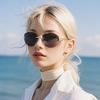 Fashion Female Retro Metal Frame Sun Glasses With Gray Lenses For Summer Outdoor Use
