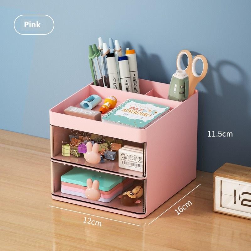 

Creative Rabbit Handle Pen Holder with Clear Drawers Student Desk Organizers for Efficient Desk Storage and Organization розовый