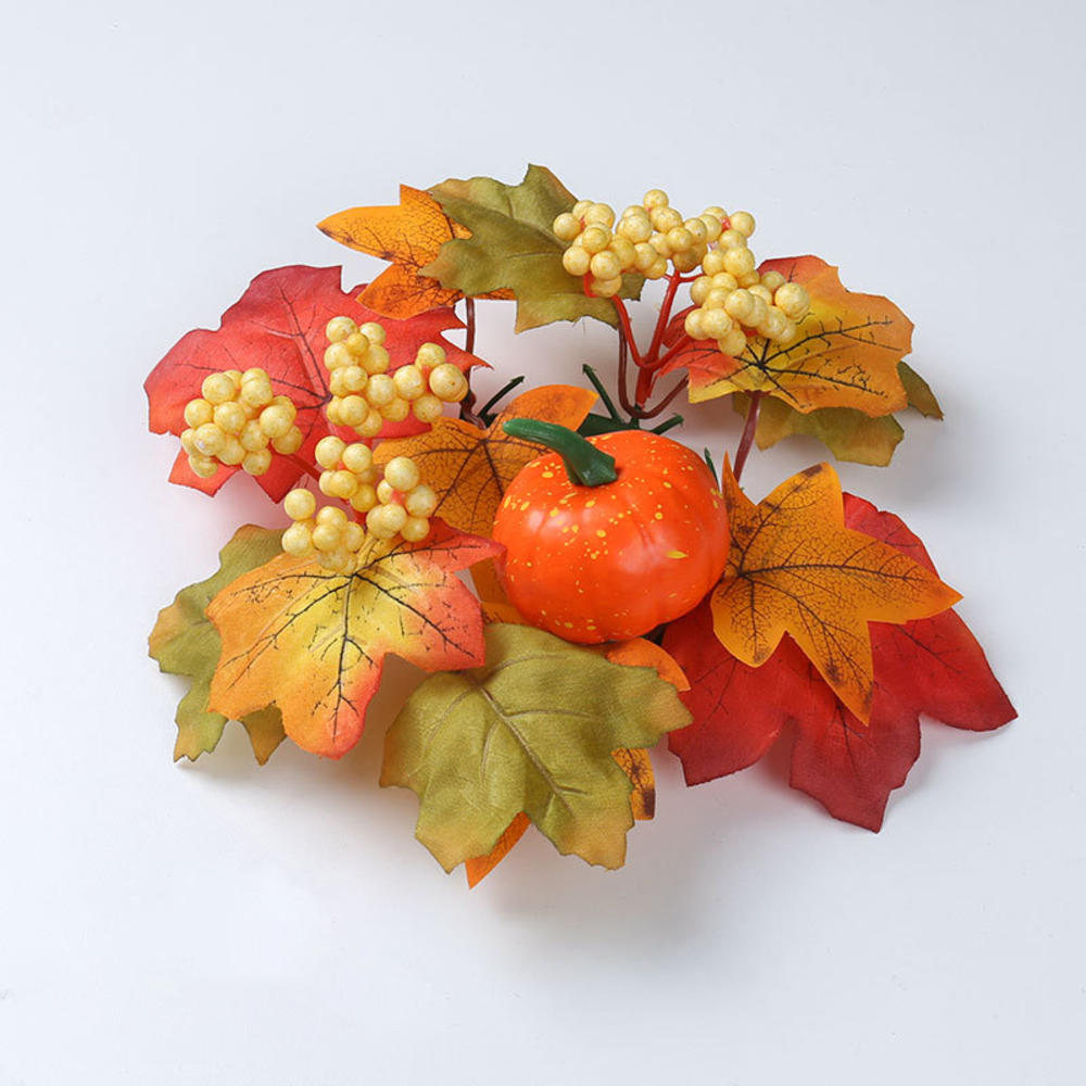 Harvest Festival Wreath Long-Lasting Maple Leaf Wreath Thanksgiving Wreath Artificial Fall Candle Holder For Home Decor Party