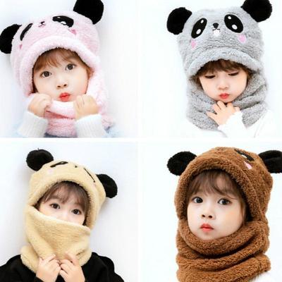 Warm Windproof Ski Cap with Earflap Face Cover Winter Panda Baby Bib Hat Cartoon Winter Hats