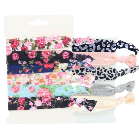 Women's Fashion Flower Printing Gilding Elastic Knot Hair Bands Ponytail Holders