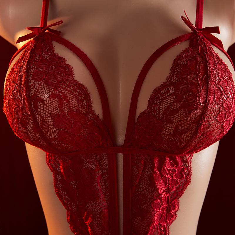 Transparent Erotic Crotchless One Pieces Sexual Lingerie Woman Porn Bodysuit Clothing Exotic Babydoll Deep V Pajamas Costumes