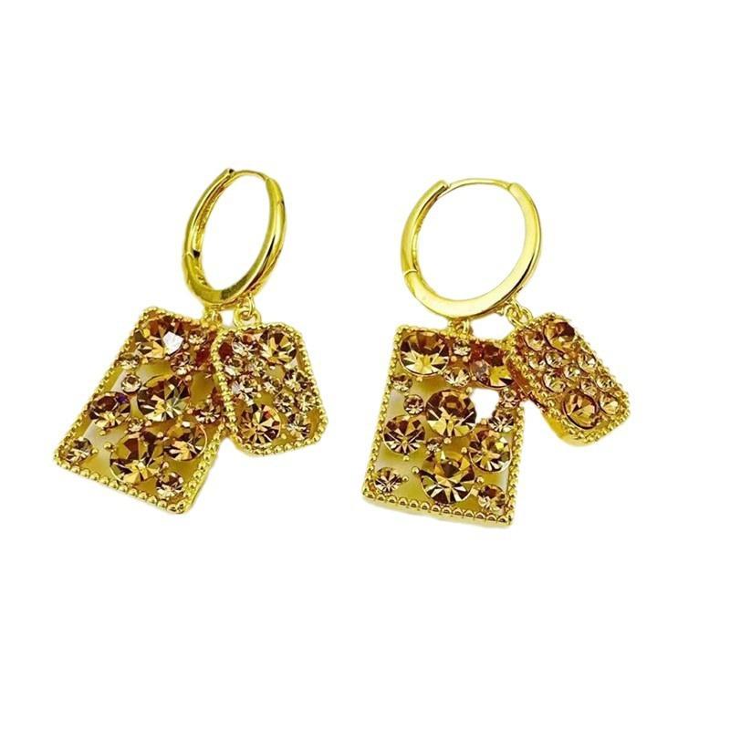 New Retro Elegant Geometric Square Coffee Color Full Diamond Ear Buckle, Versatile Temperament Unique Earrings Earrings