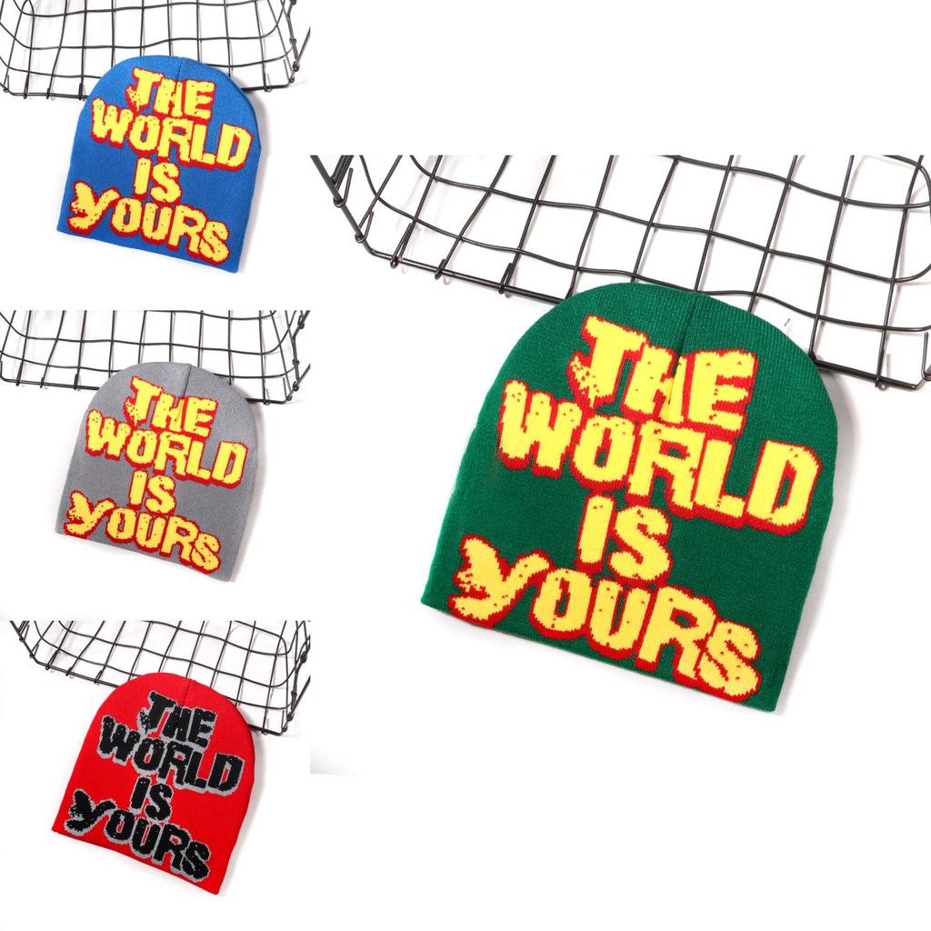 No Brand Knitted Hat With Letter Pattern For Streetwear And Winter Warmth