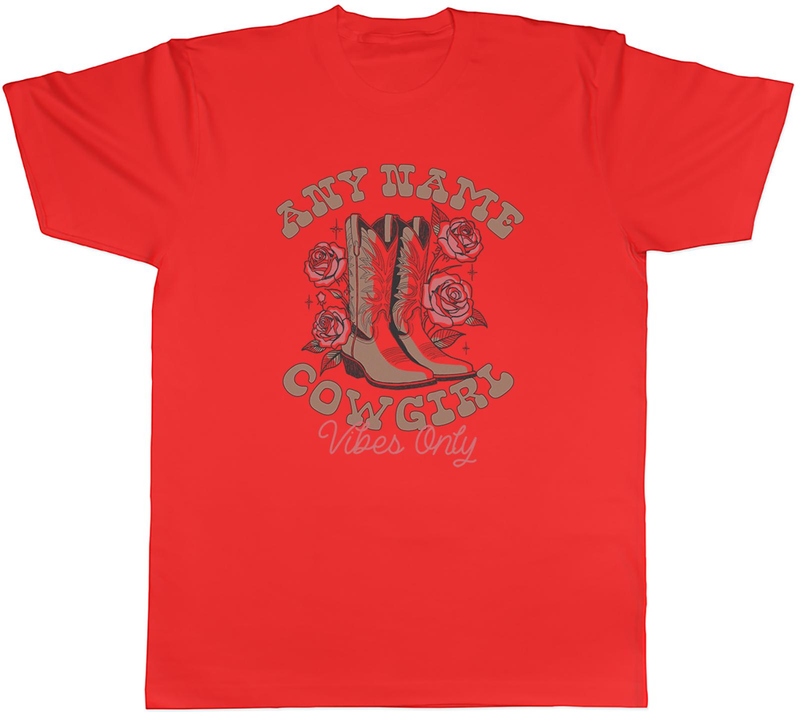 Personalised Any Name Cowgirl Vibes Only Boots Unisexs TShirt Tee Gift Top S