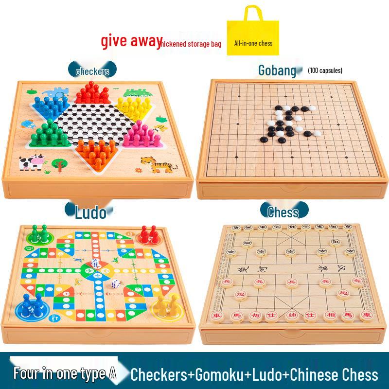 Multi-game Board Set: Ludo, Five-in-a-Row, Chinese Chess, Checkers, Animal Adventure, Kids' Chess