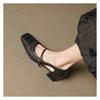French hollow woven Mary Jane hole shoes single shoes 2025 spring and summer new square head one-word buckle with middle heel sandals