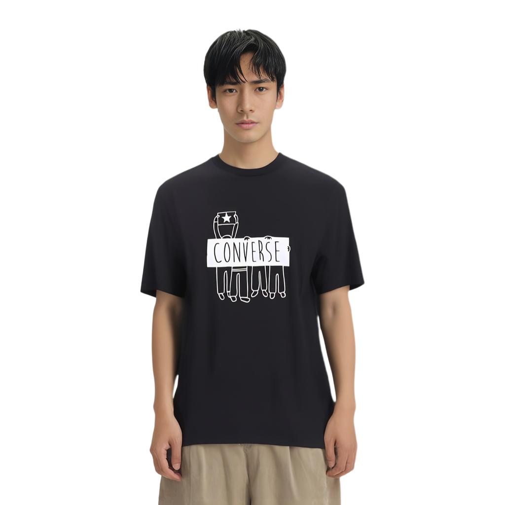 Converse T Shirts Men's Black Crew Neck Moderate 10007861-A01