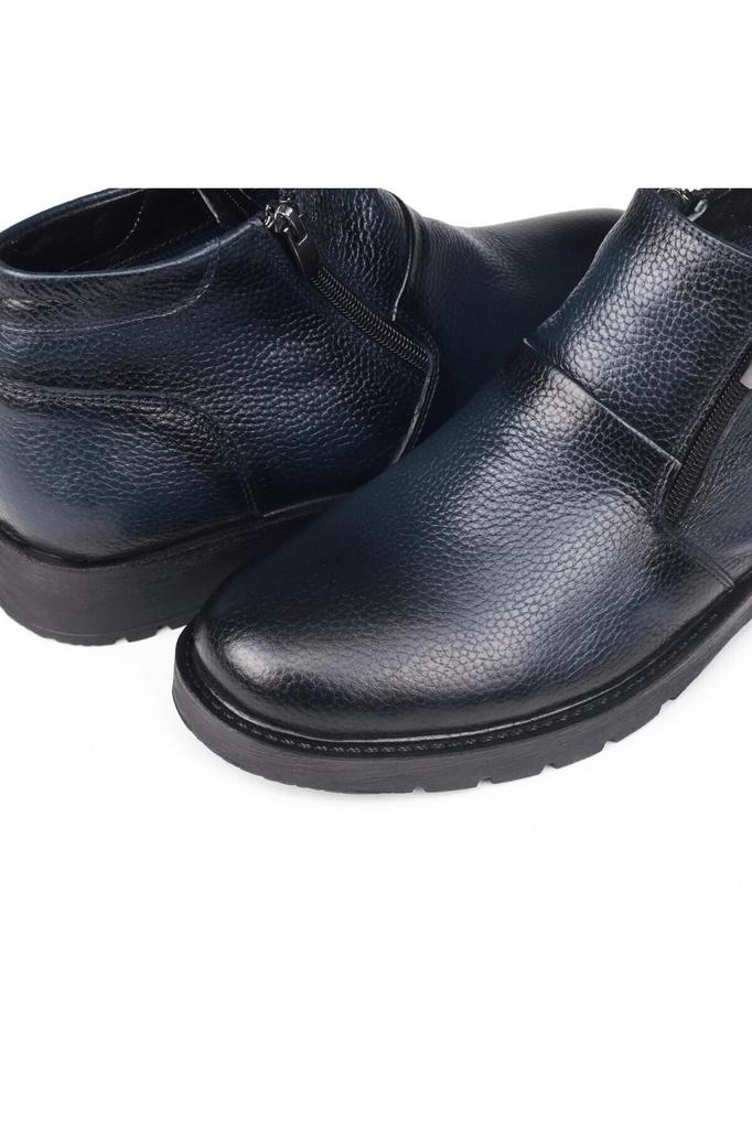 Men's Fashion Genuine Leather Flat Heeled Boots Bootie Chelsea Non-Slip Sole Zippered Casual Boots Black Shoes