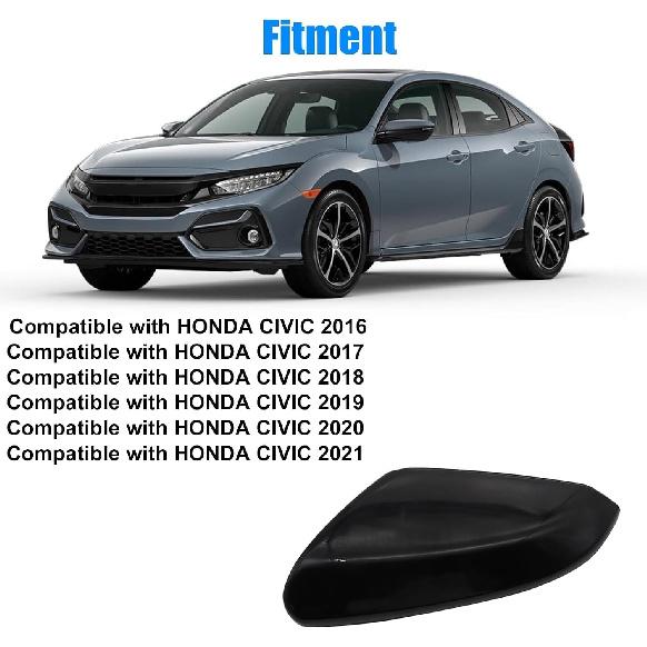 Priprilod Linke Fahrerseite Spiegelkappe Abdeckung Passend für Honda Civic 2016-2021 | 76251-TBA-A21ZG Glänzend Schwarz