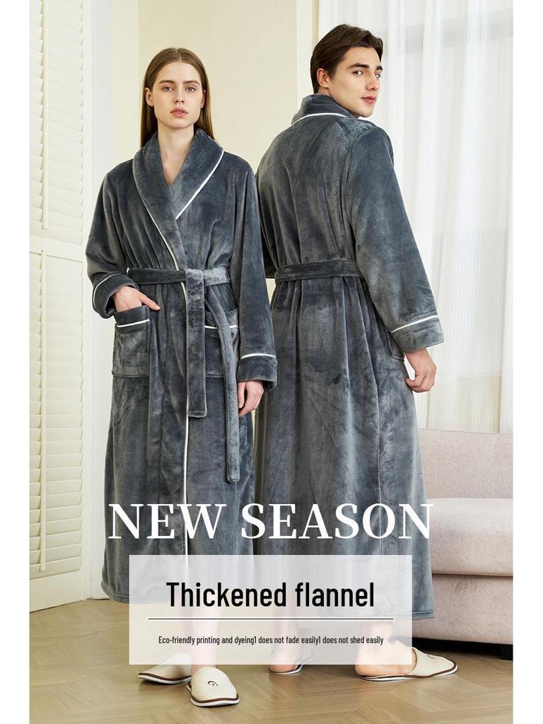 Herr- och dambadrock i plusstorlek, tjock flanellbadrock med enkel kant