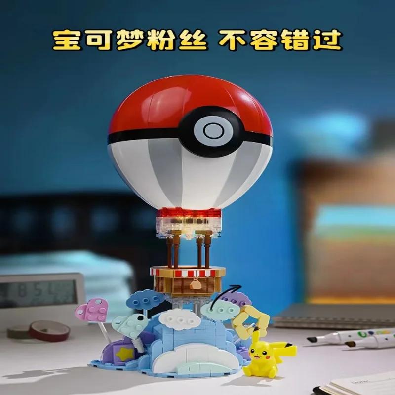 Original Pokemon Building Blocks Pikachu Hot Air Balloon Assemble Model Puzzle Toys Birthday Gift Anime Cartoon Keeppley