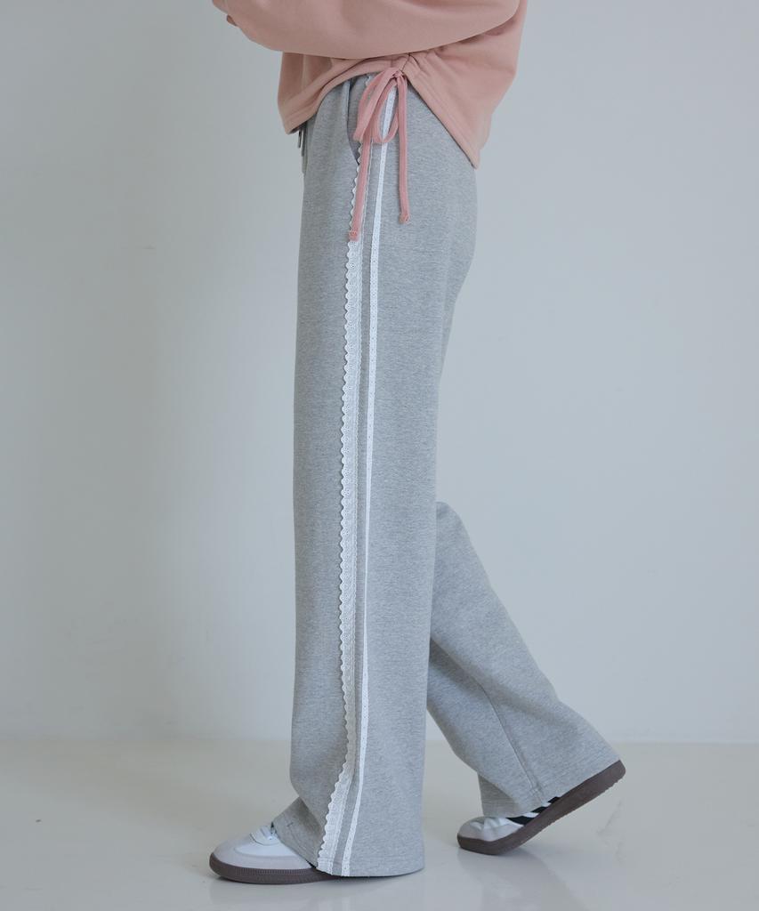AWESOME STUDIO Lace-Detailed Sweatpants Melange Grey