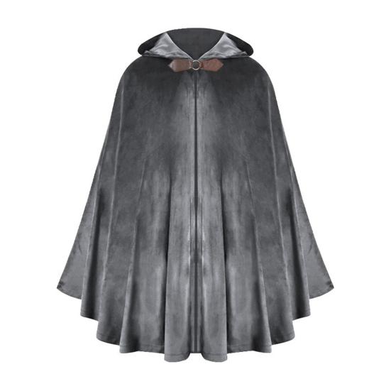 Sametový plášť s kapucí Kovová kruhová dekorace Retro styl Halloween Cosplay Šál Tajemný slavnostní kostýmní doplněk