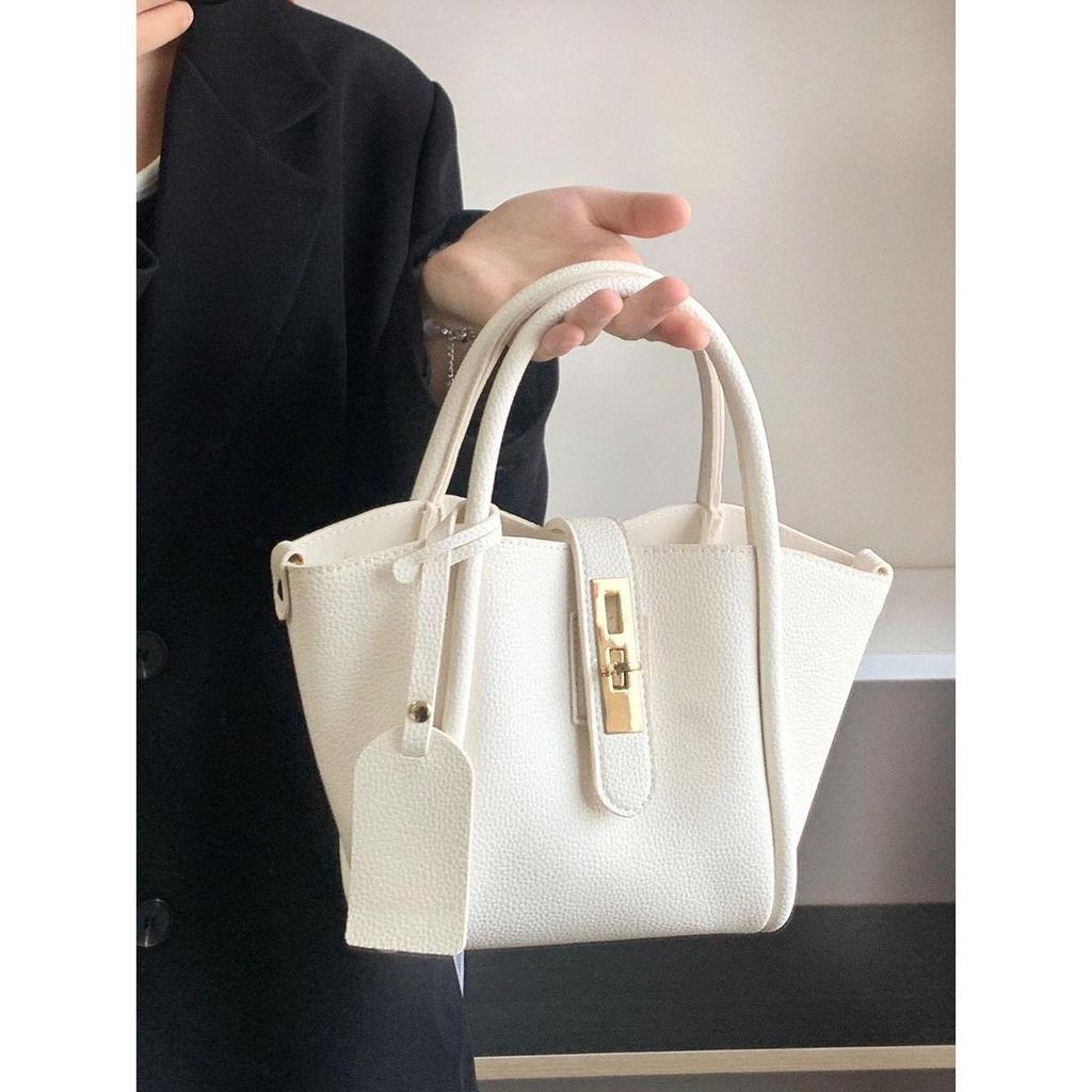 Fashionable Lychee Patterned Soft Leather Handbag, High-end Water Bucket Bag, Large Capacity Versatile Single Shoulder Crossbody Bag
